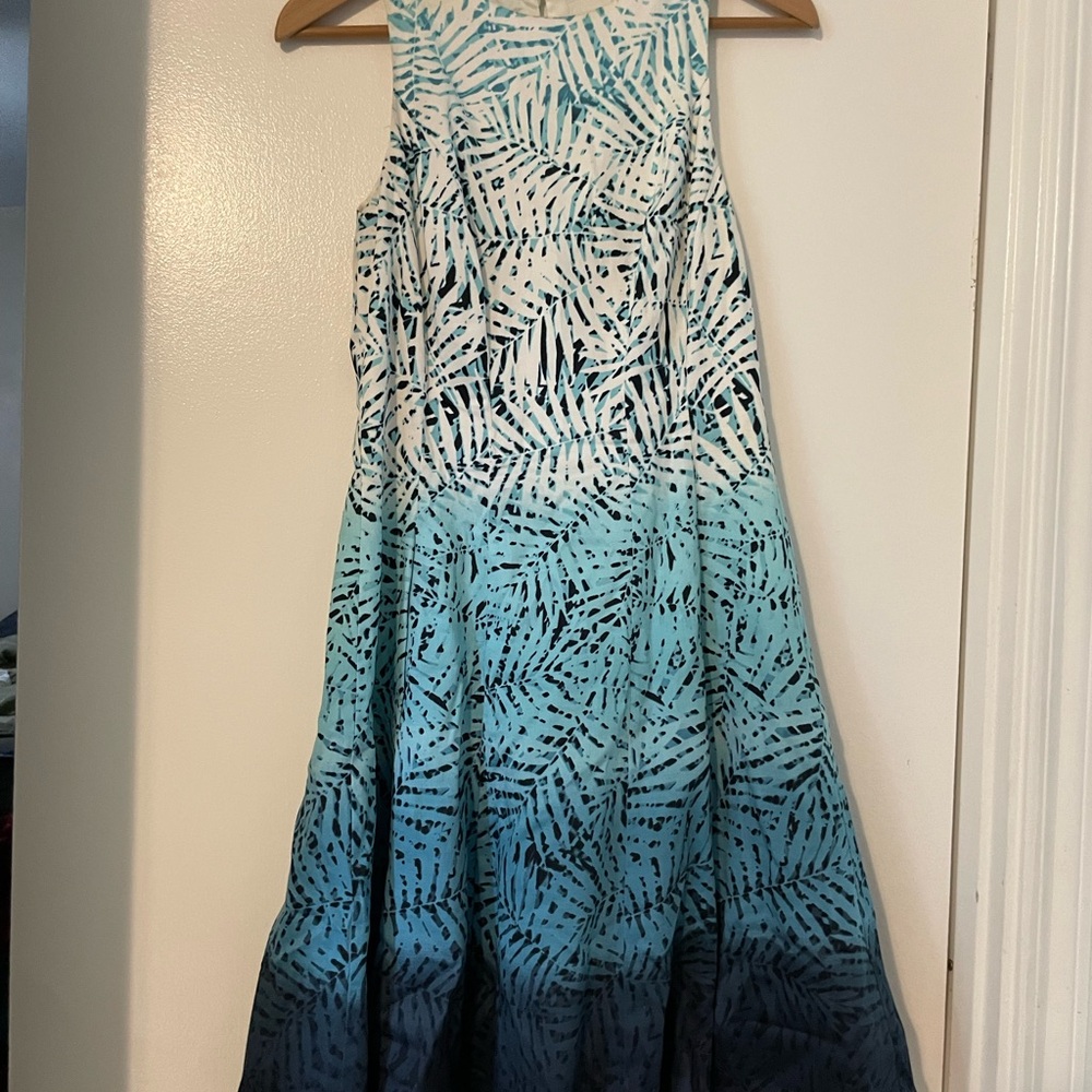 Maggy London White and Blue Halter Maxi Dress